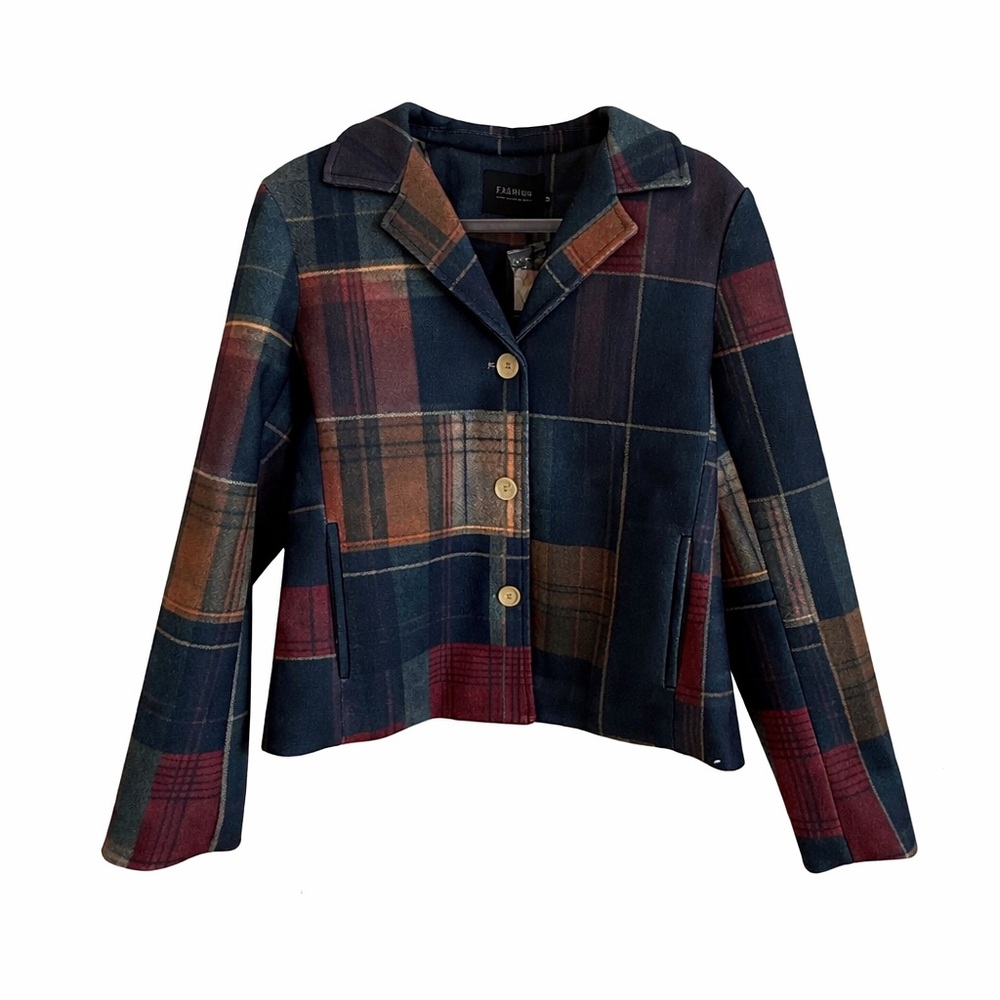 Talbots Women's Plaid Blazer - Navy, Red, and Brown